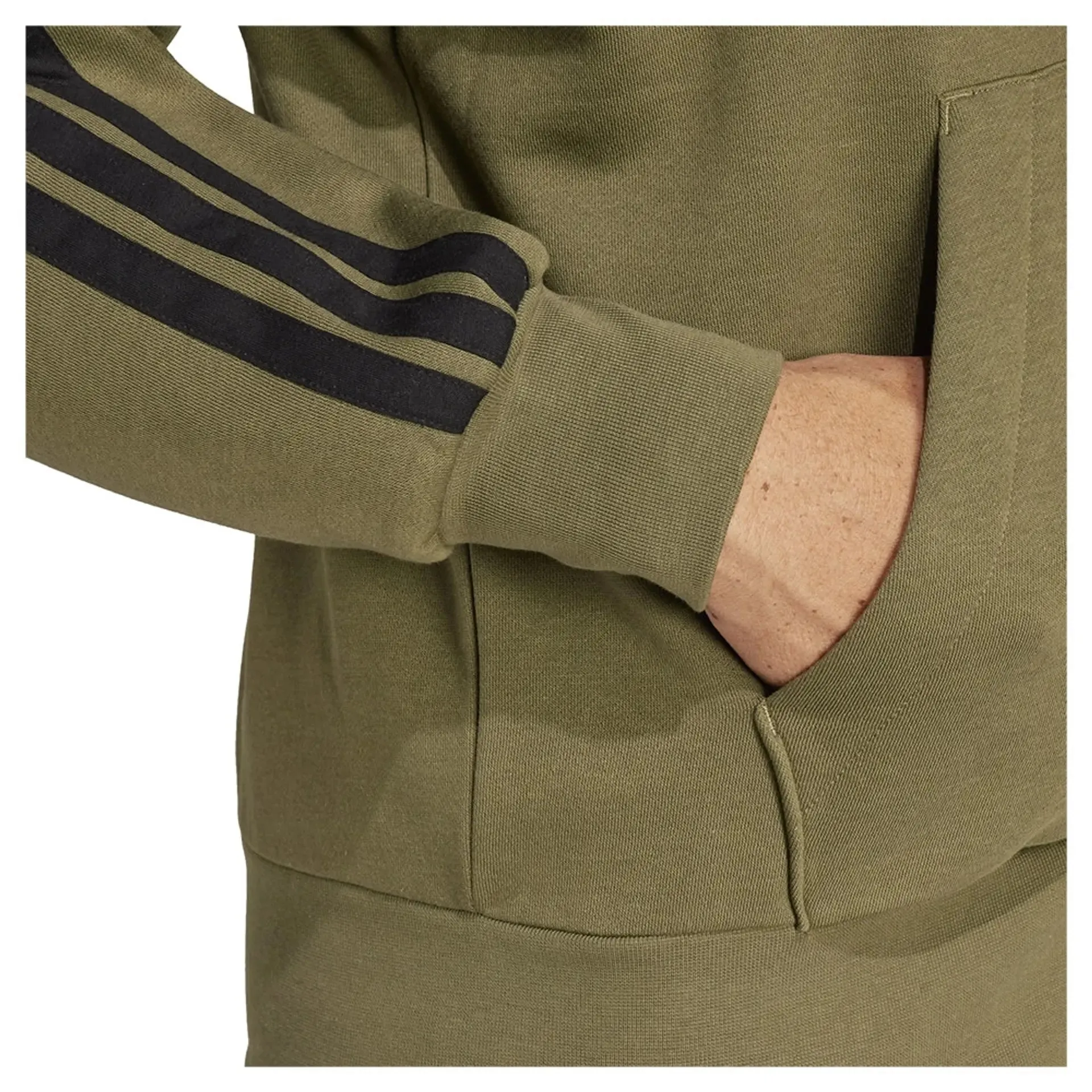 ADIDAS MEN'S 3-STRIPE OLIVE FLEECE JACKET
