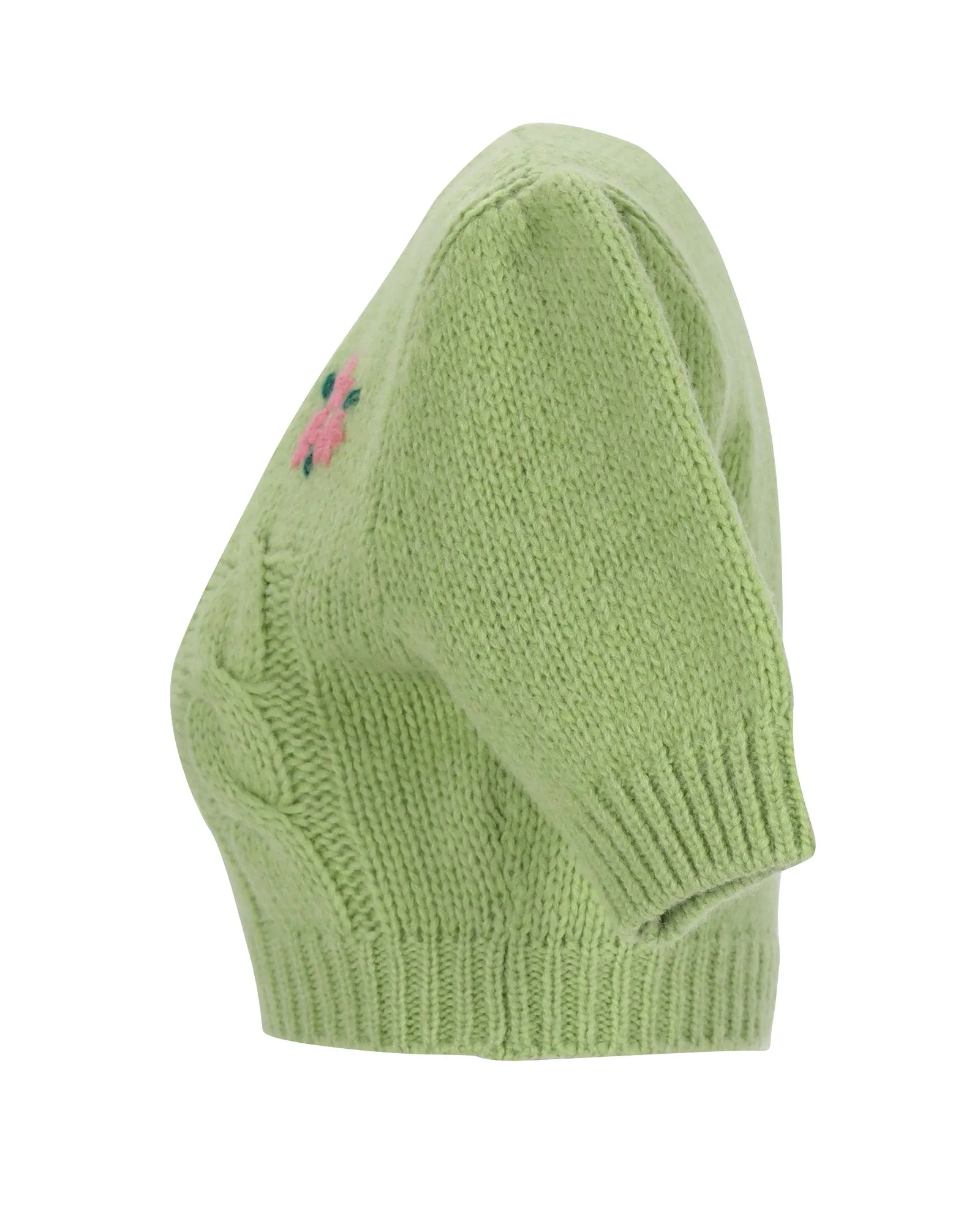 Alessandra Rich Cropped Cable-Knit Sweater in Green Alpaca Fiber