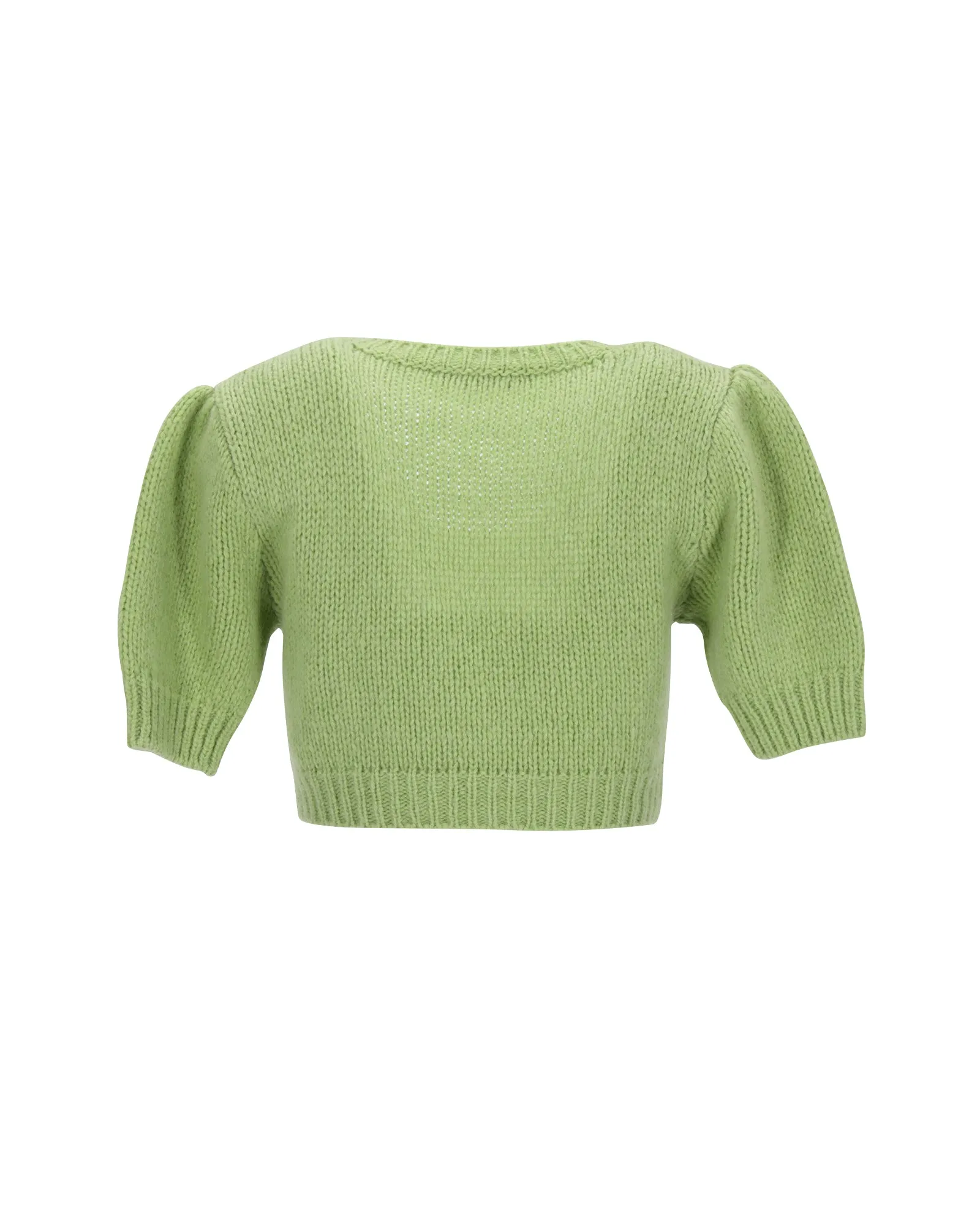 Alessandra Rich Cropped Cable-Knit Sweater in Green Alpaca Fiber