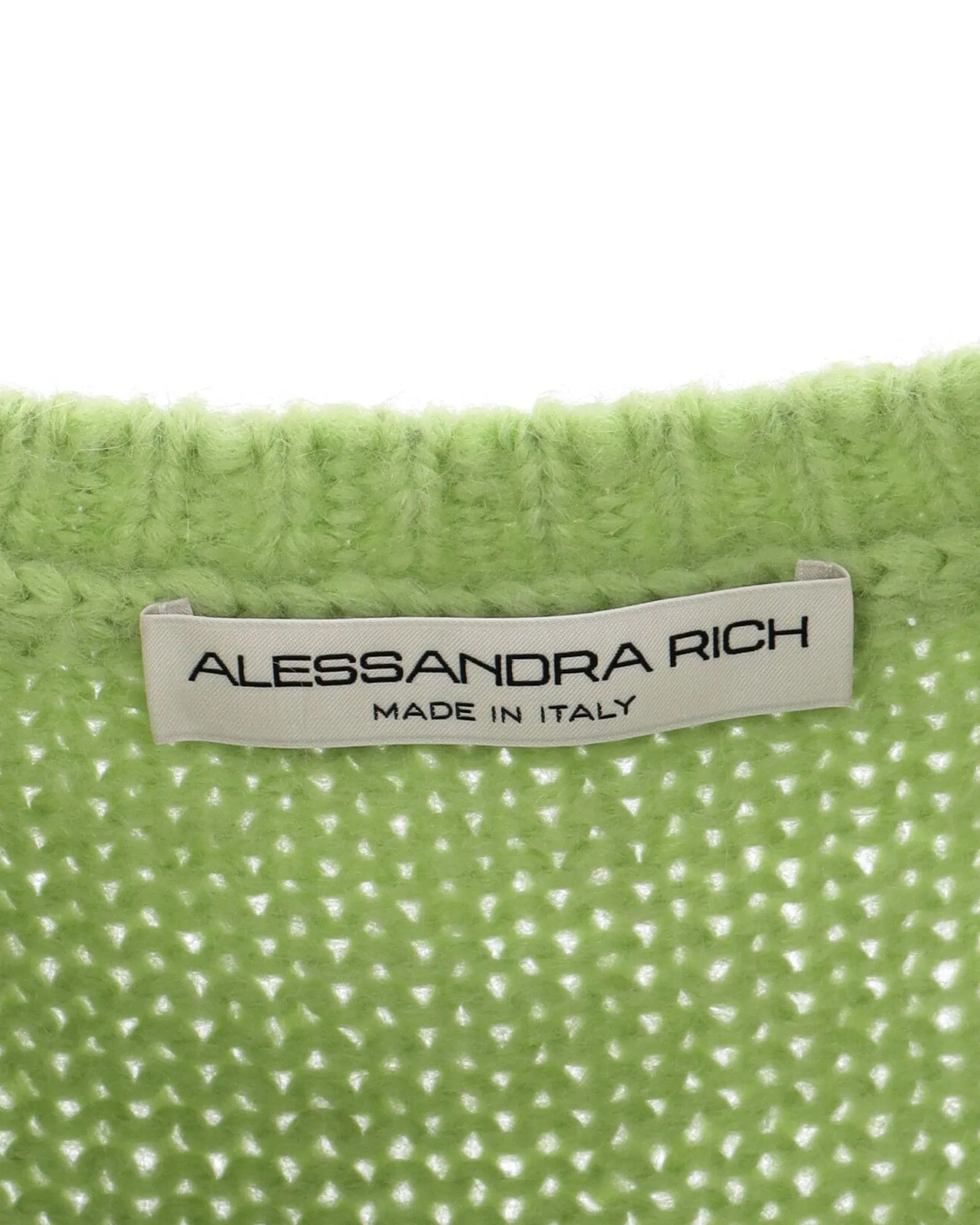 Alessandra Rich Cropped Cable-Knit Sweater in Green Alpaca Fiber