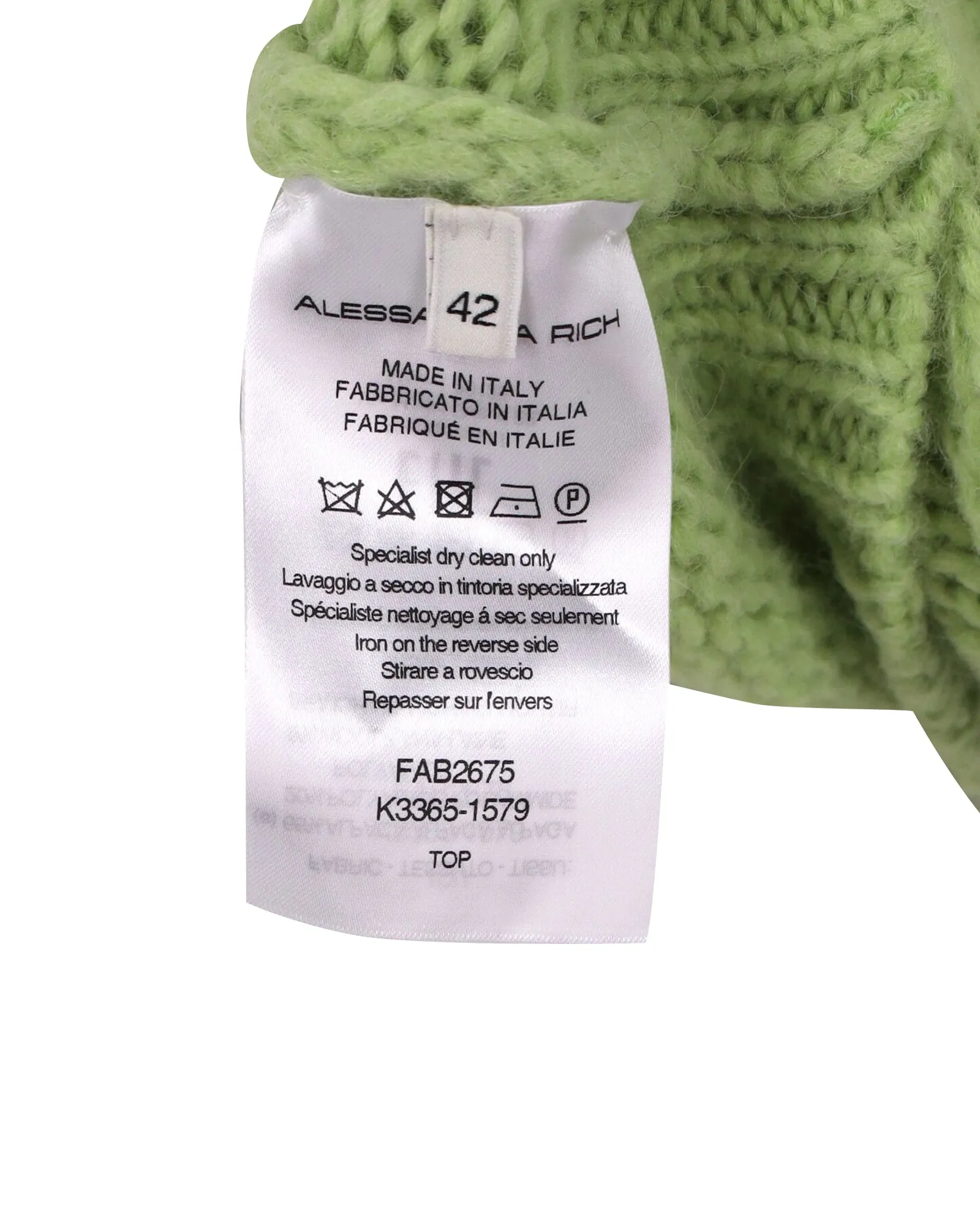 Alessandra Rich Cropped Cable-Knit Sweater in Green Alpaca Fiber
