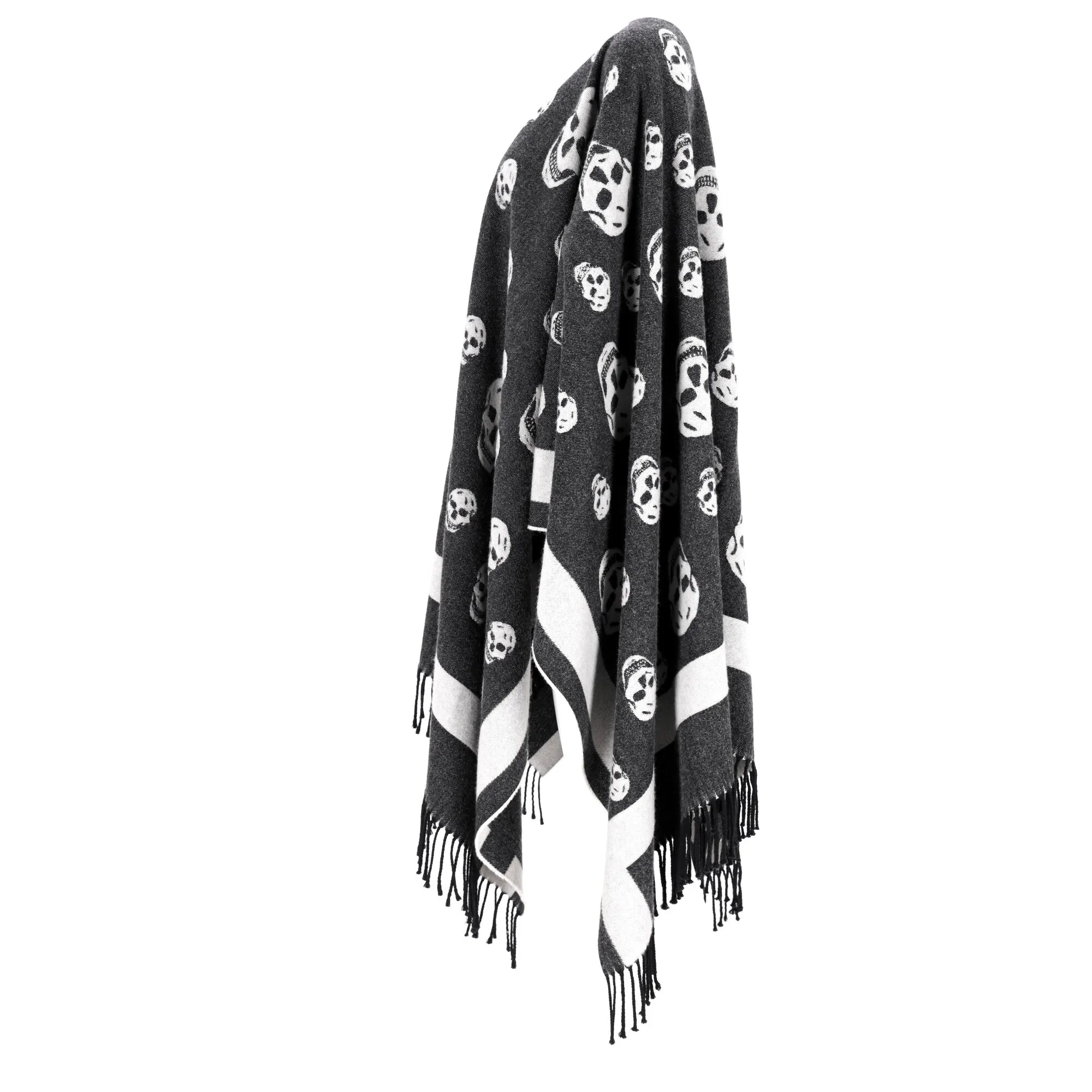 Alexander McQueen Skull Print Cape In Grey Wool
