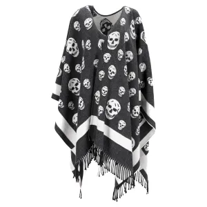 Alexander McQueen Skull Print Cape In Grey Wool
