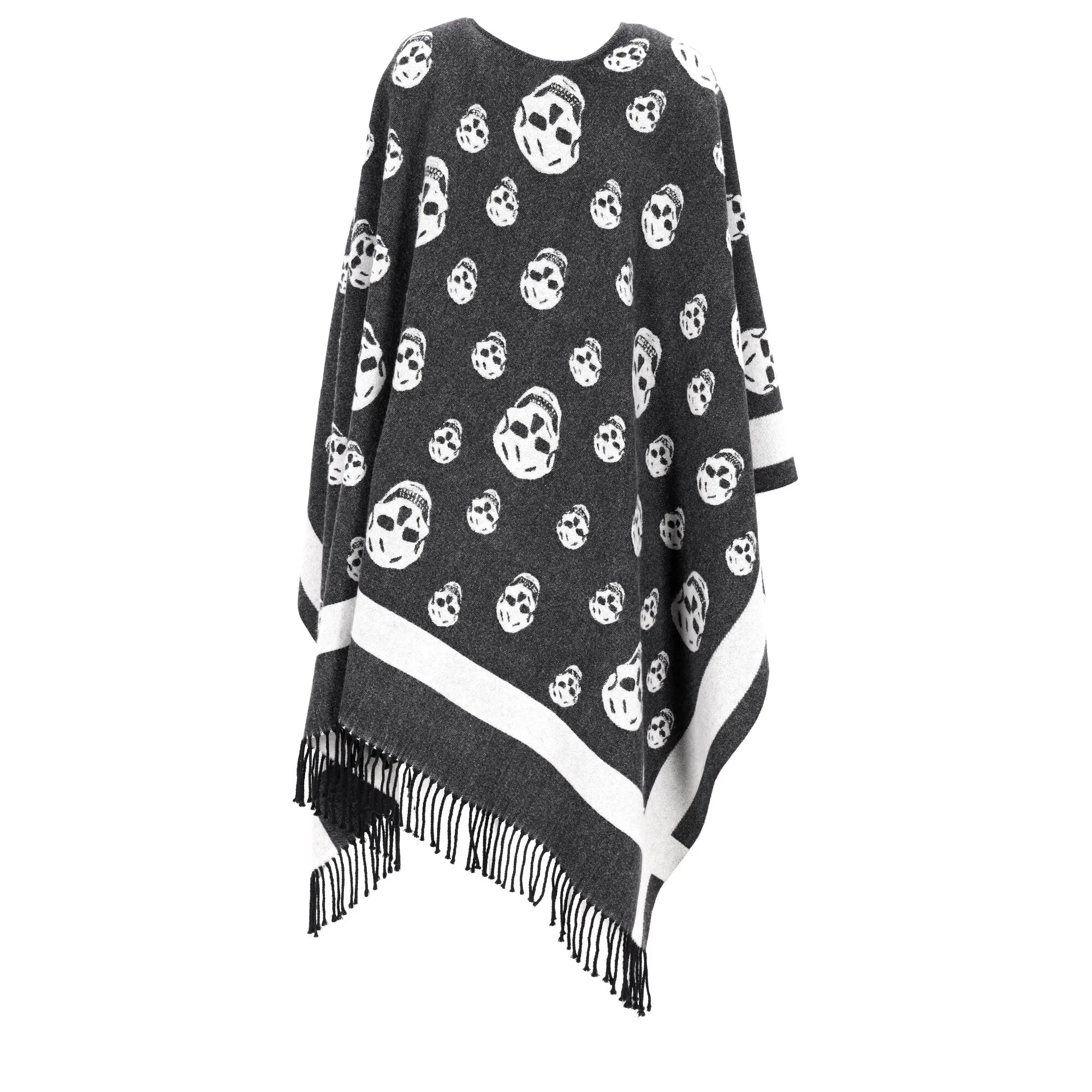 Alexander McQueen Skull Print Cape In Grey Wool
