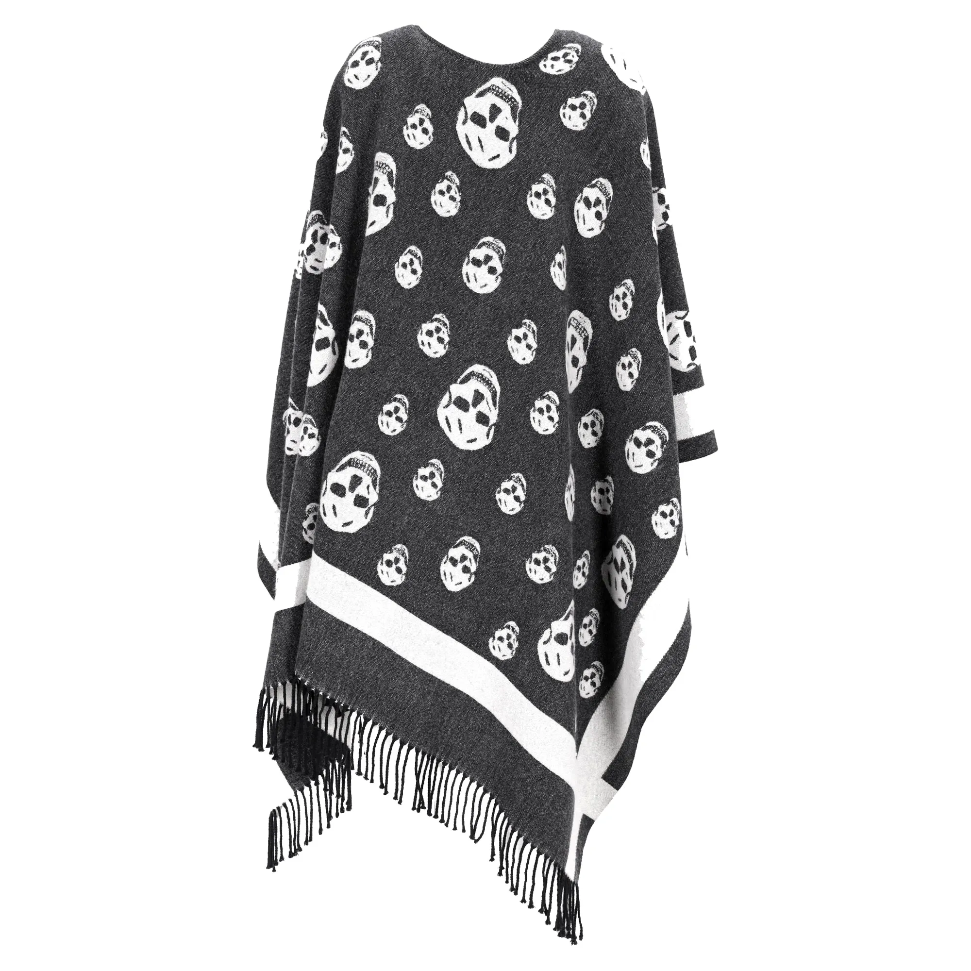 Alexander McQueen Skull Print Cape In Grey Wool