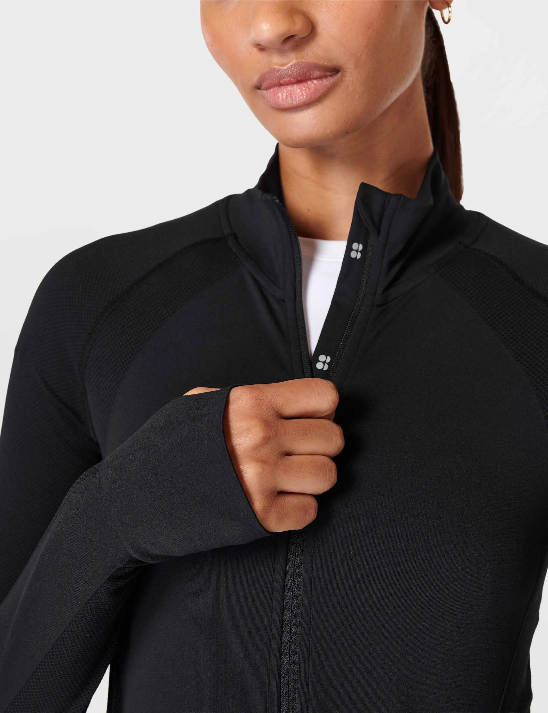 Athlete Crop Seamless Gym Zip Up - Black