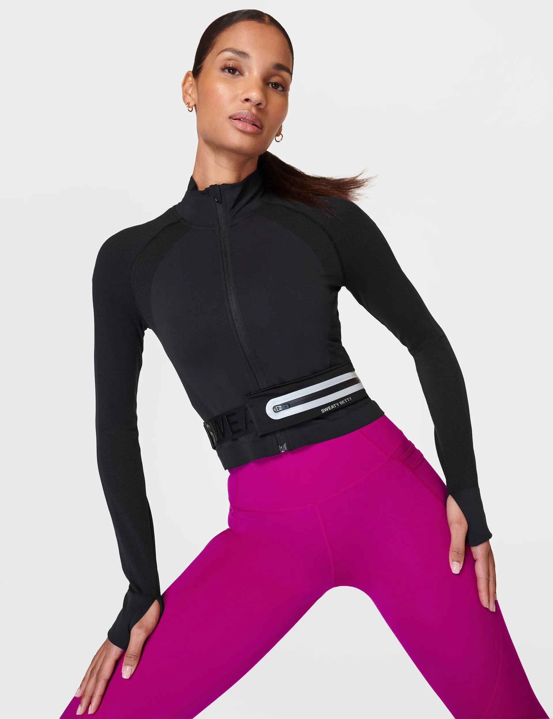 Athlete Crop Seamless Gym Zip Up - Black