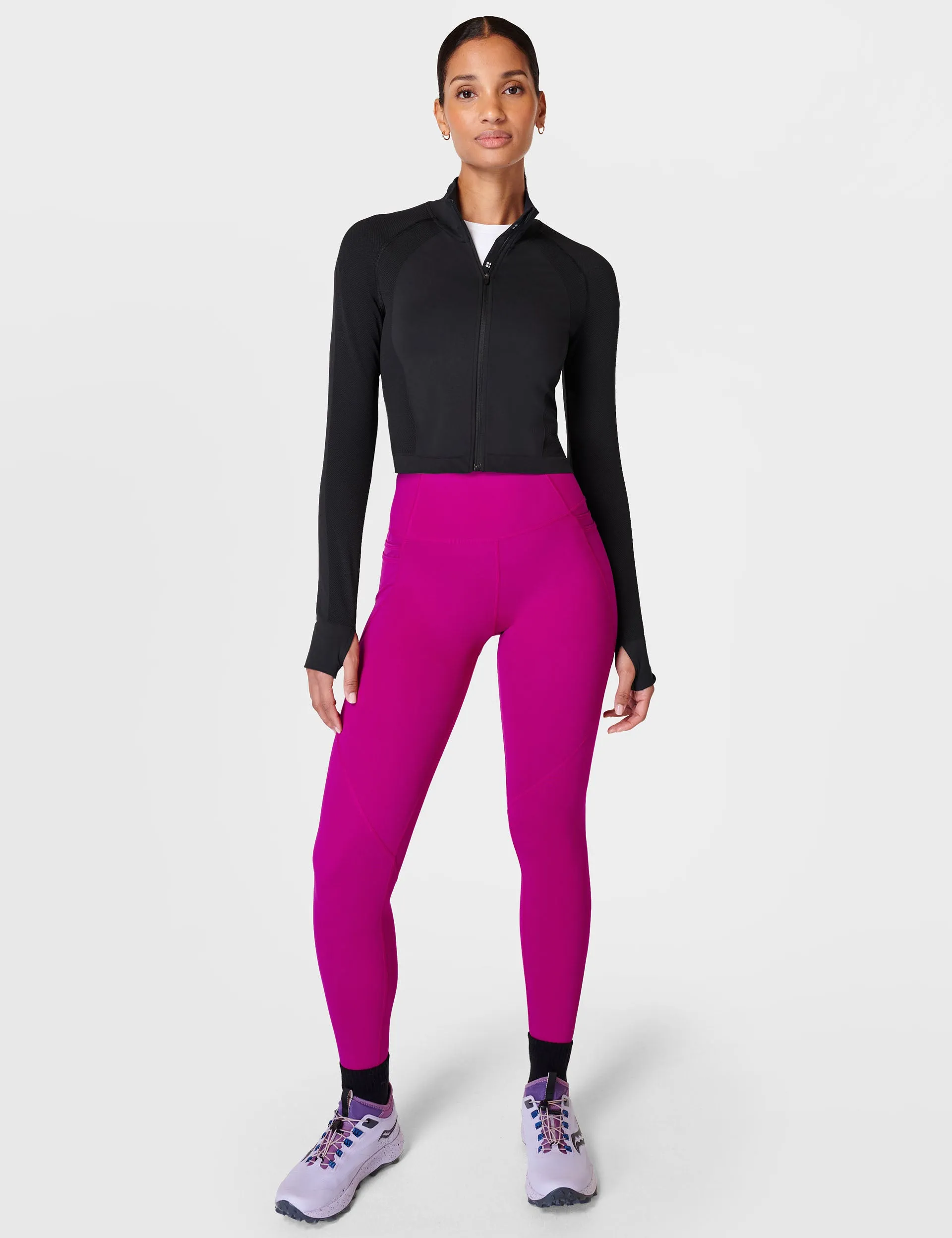 Athlete Crop Seamless Gym Zip Up - Black