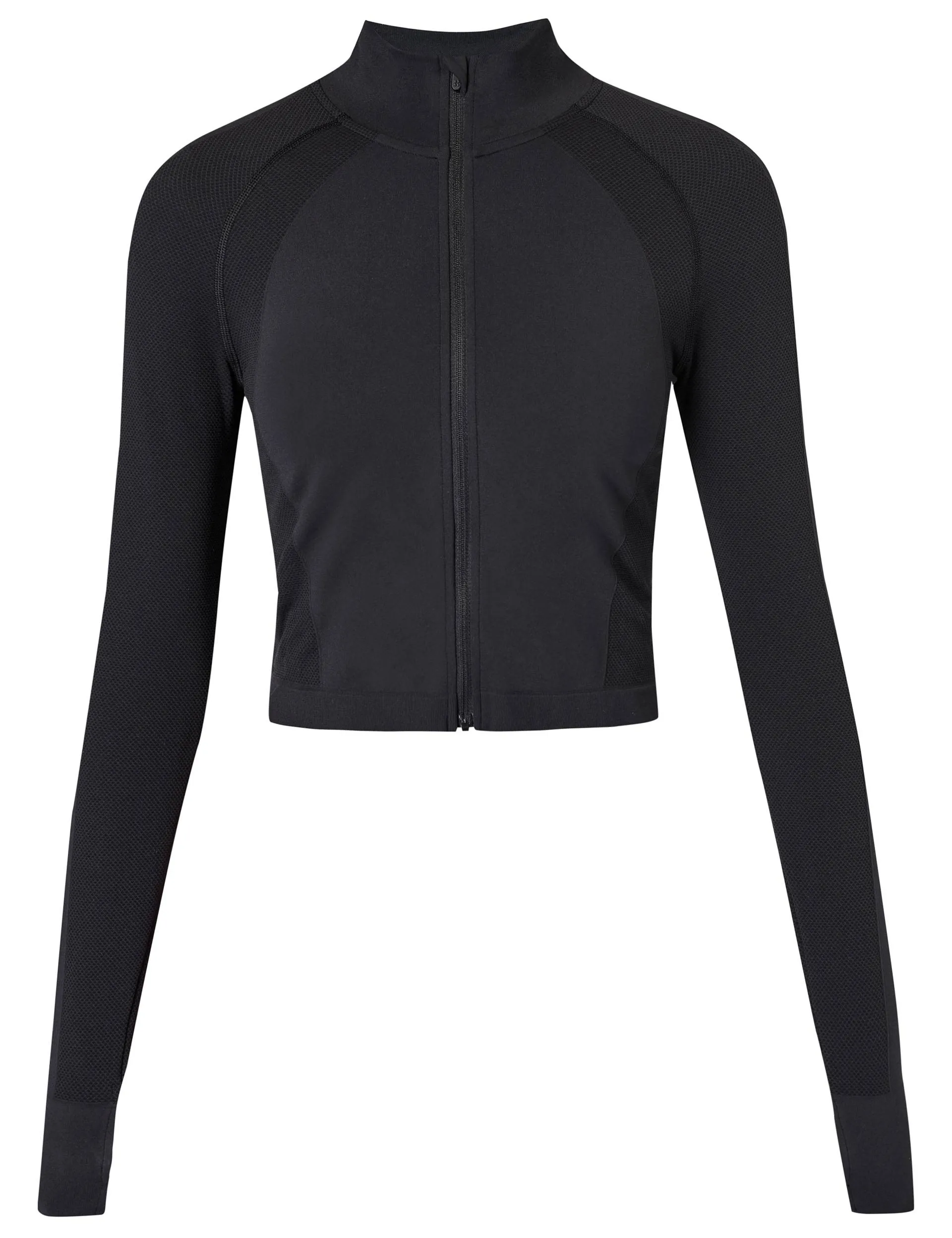 Athlete Crop Seamless Gym Zip Up - Black