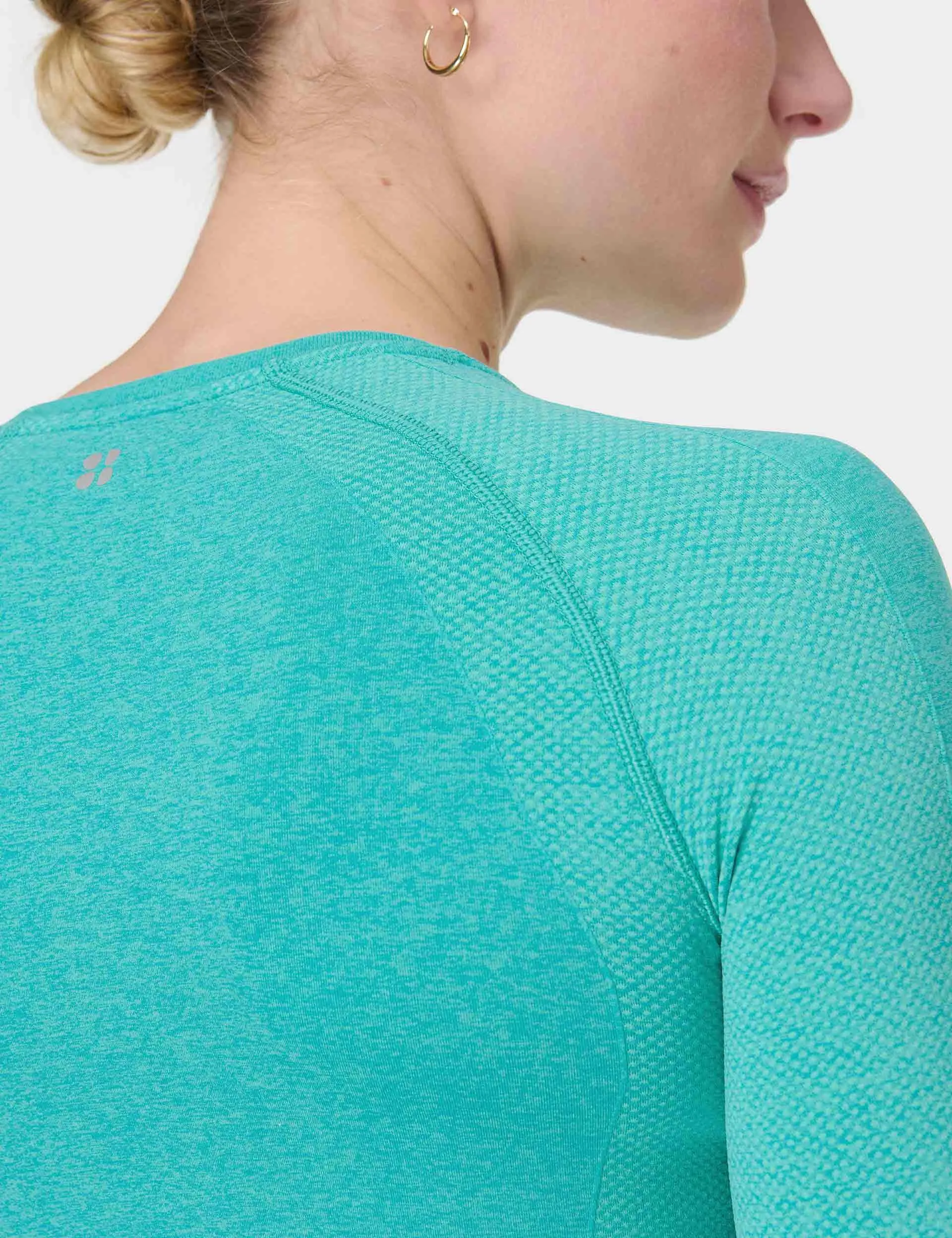 Athlete Seamless Gym Long Sleeve Top - Seaspray Ripple Blue Marl