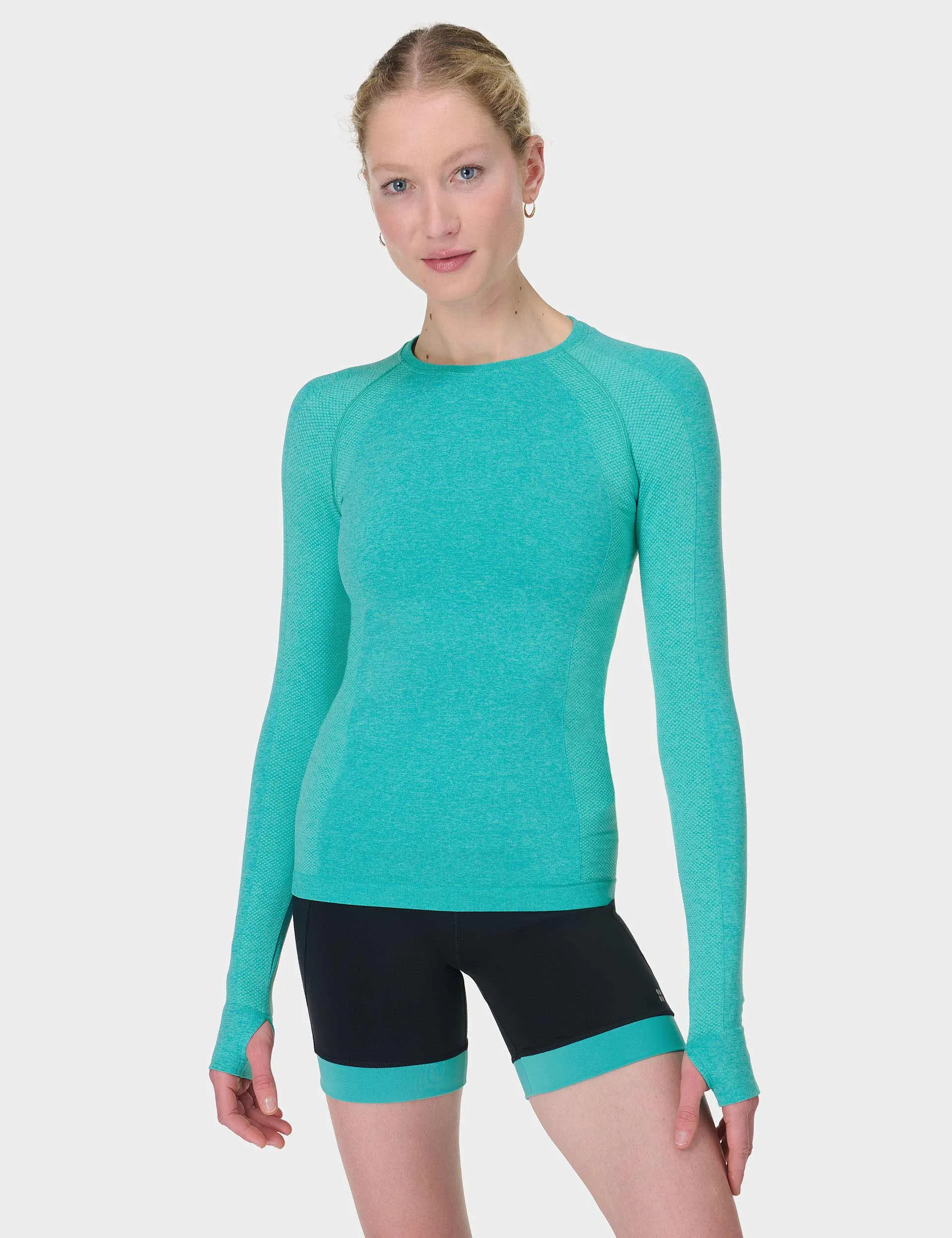 Athlete Seamless Gym Long Sleeve Top - Seaspray Ripple Blue Marl