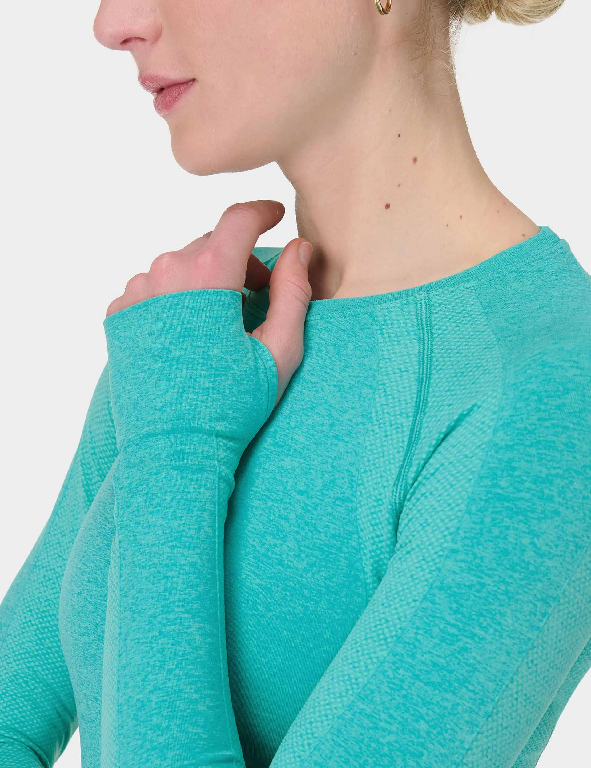 Athlete Seamless Gym Long Sleeve Top - Seaspray Ripple Blue Marl
