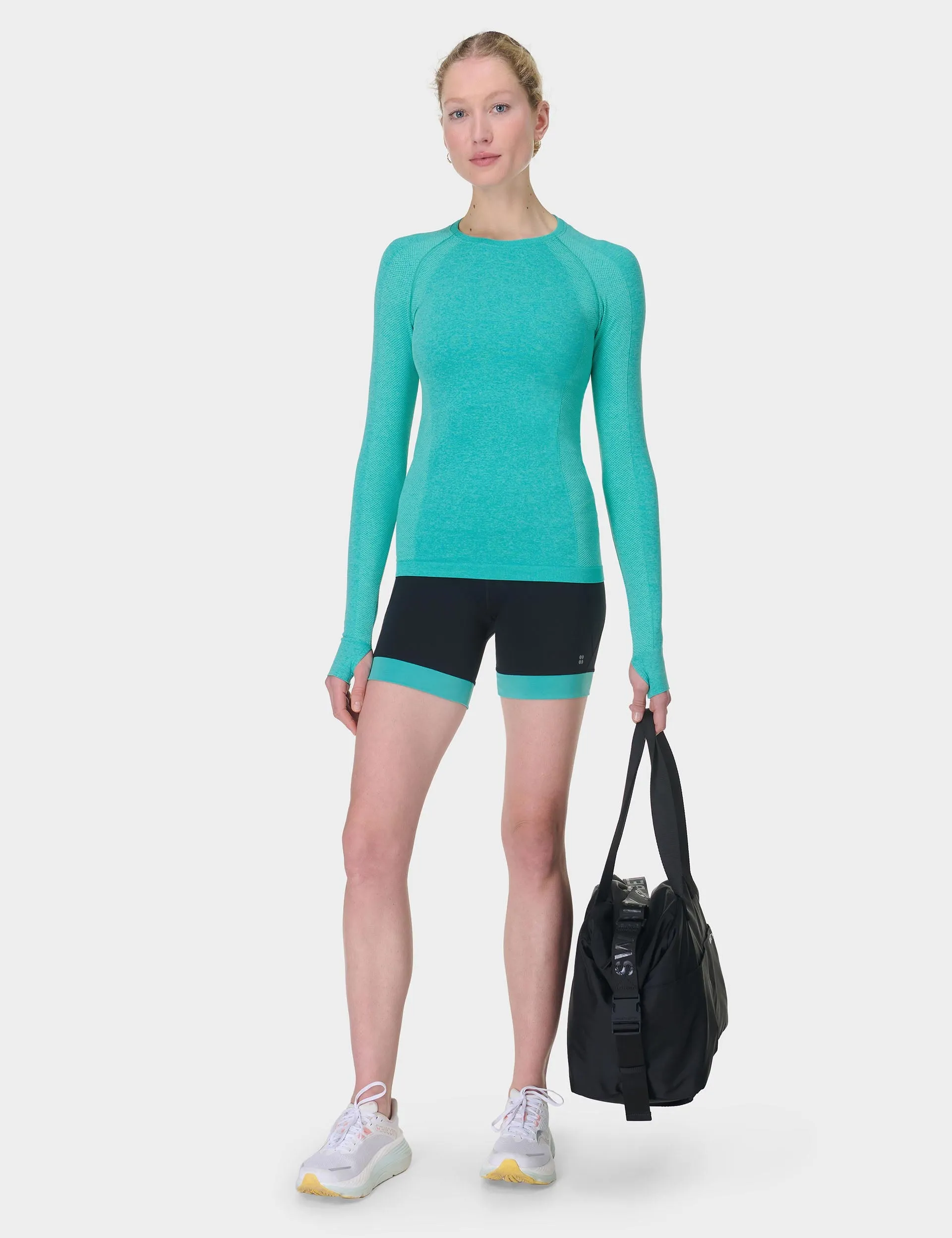 Athlete Seamless Gym Long Sleeve Top - Seaspray Ripple Blue Marl