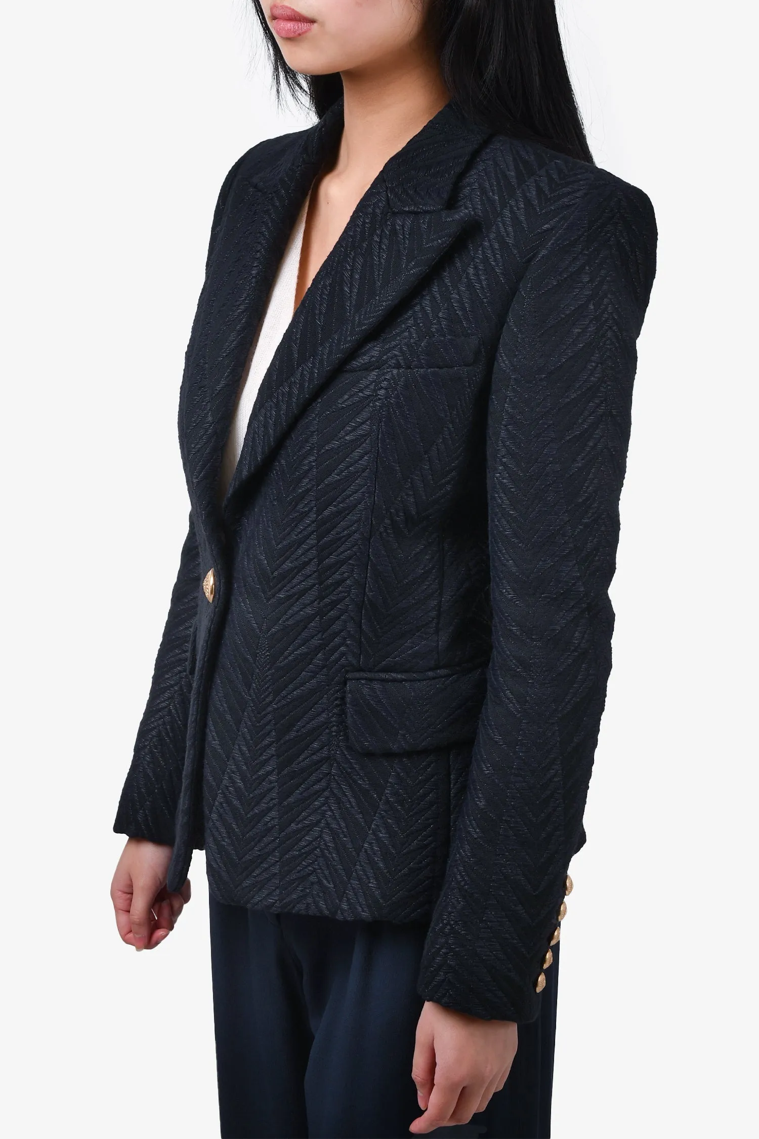 Balmain Navy Textured Single Breasted Blazer Size 38