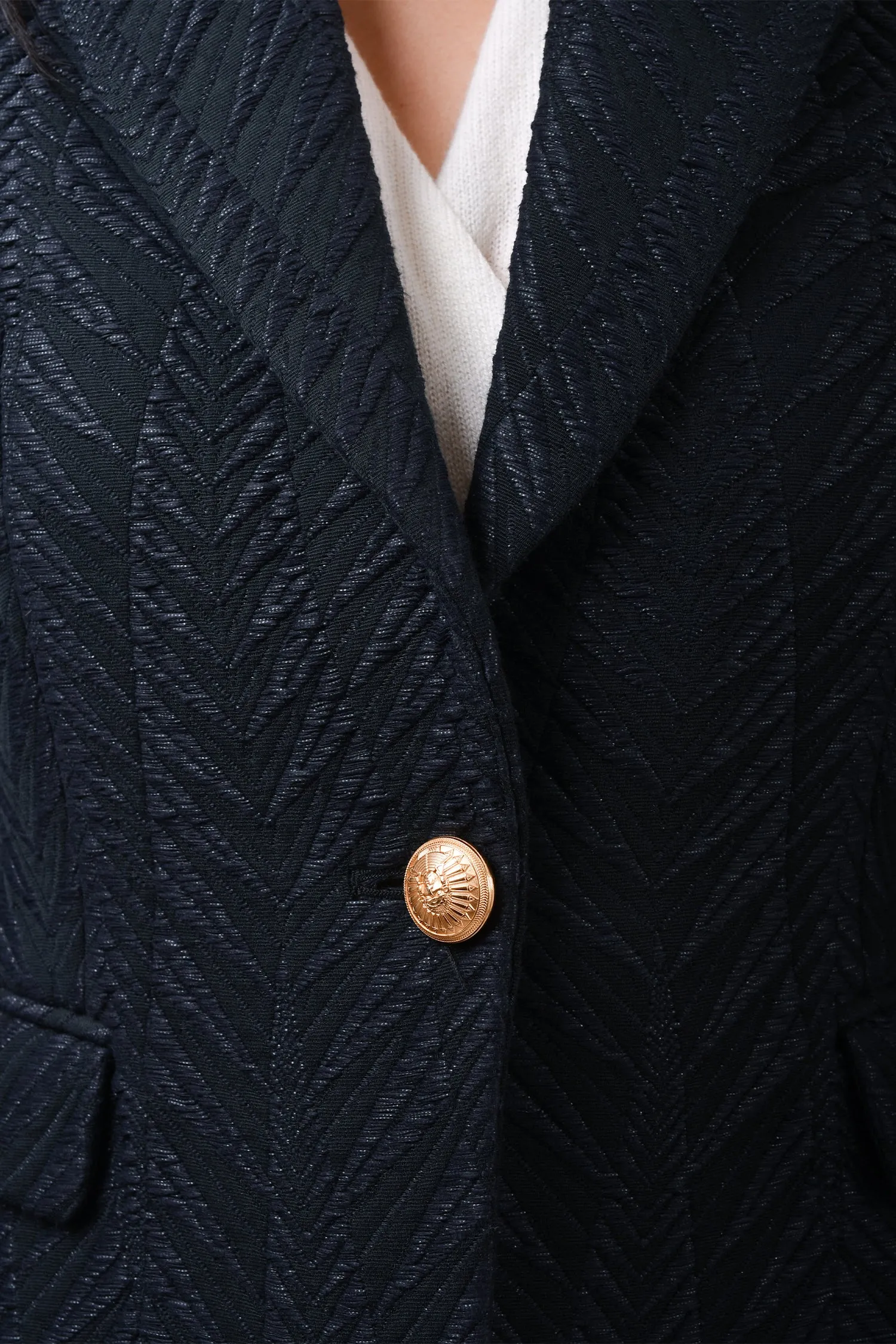 Balmain Navy Textured Single Breasted Blazer Size 38