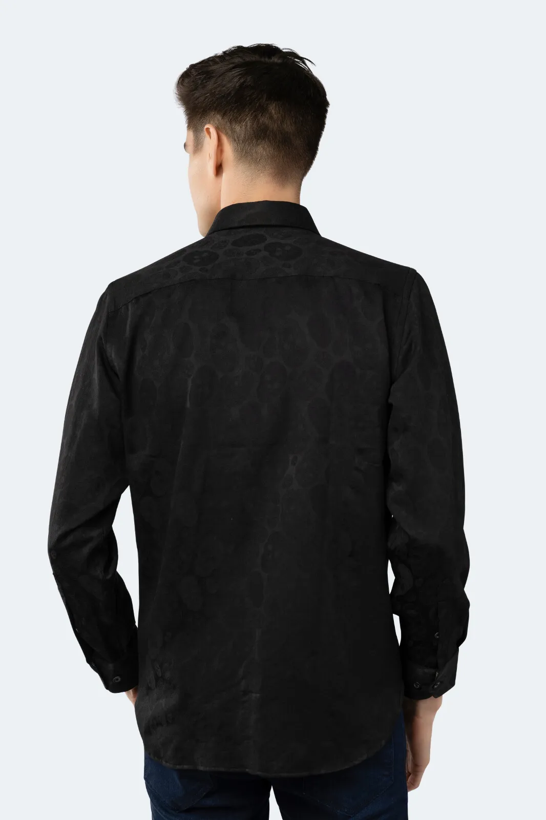 Black on Black Jacquard Skulls Shirt