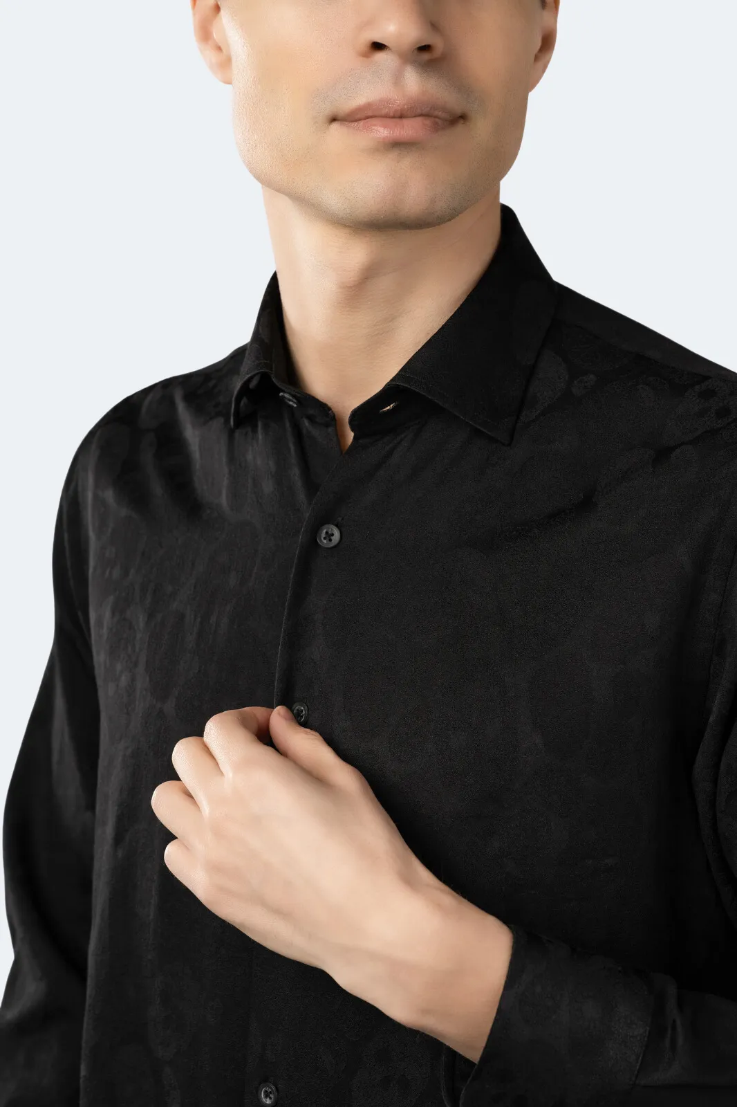Black on Black Jacquard Skulls Shirt