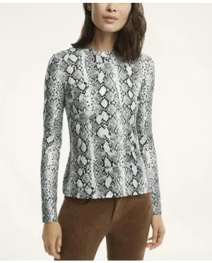 Brooks Brothers Women's Jersey Printed Long-Sleeve Snake Skin T-Shirt Grey Brooks Brothers