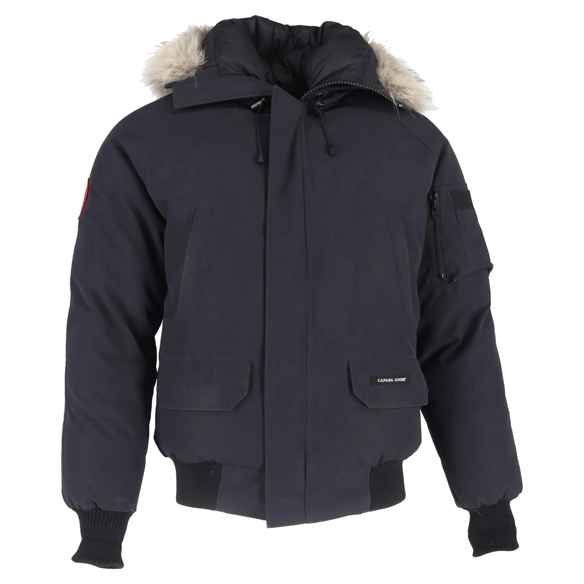 Canada Goose Chiliwack  Fur Trim Bomber Jacket in Black Polyester