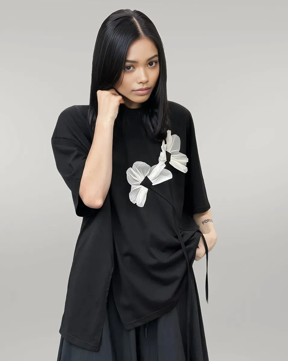 Casual Minimal Goth Flower T-shirt