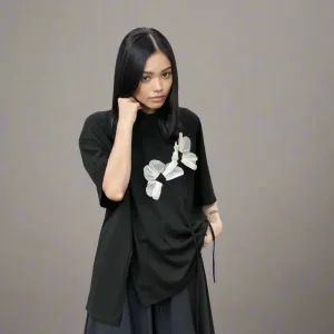 Casual Minimal Goth Flower T-shirt