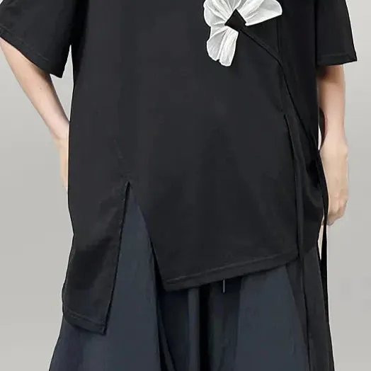 Casual Minimal Goth Flower T-shirt