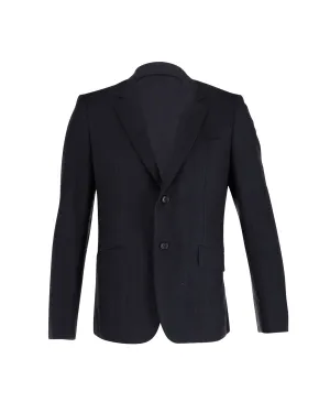 Comme Des Garcons Subtle Stripe Single-Breasted Jacket in Navy Blue Wool-Blend