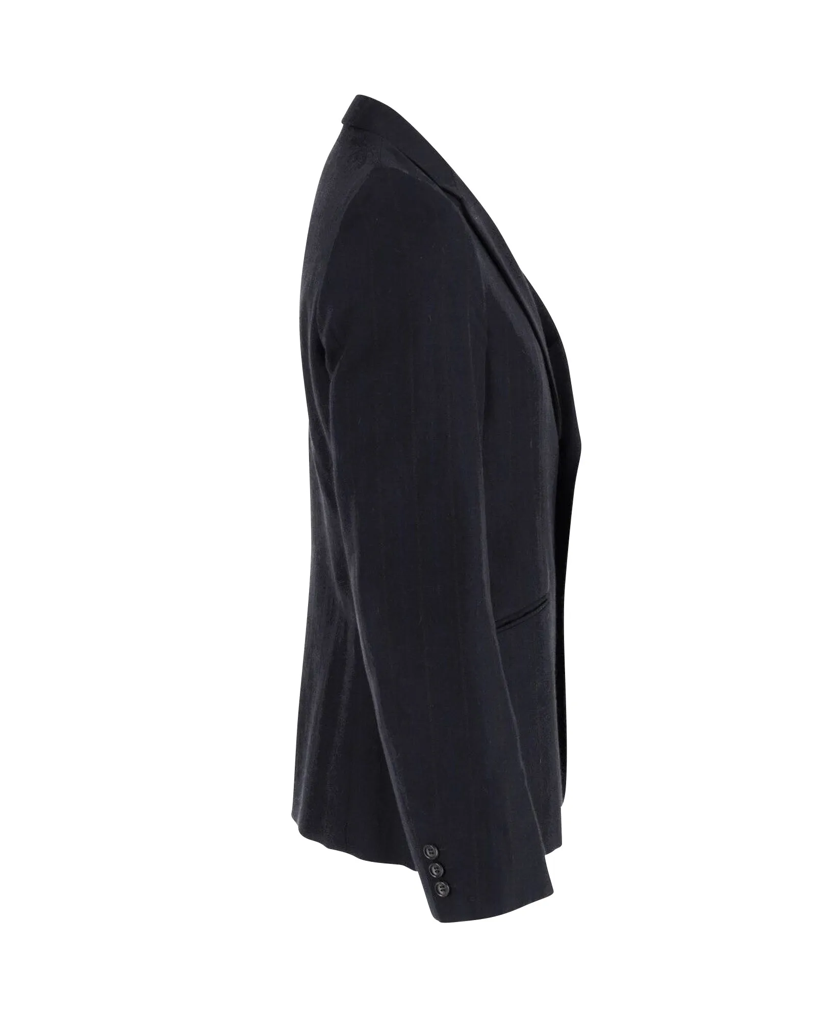 Comme Des Garcons Subtle Stripe Single-Breasted Jacket in Navy Blue Wool-Blend