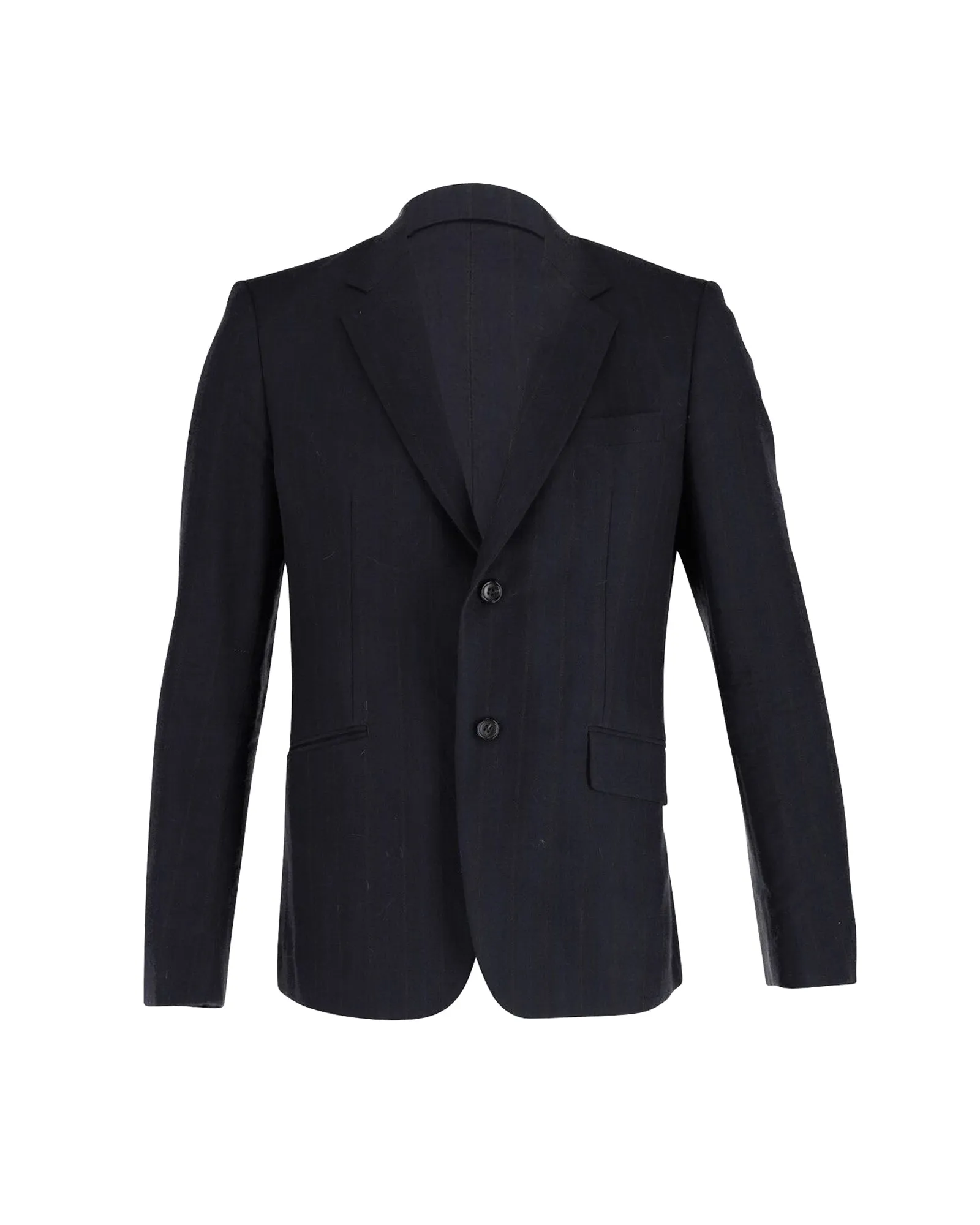 Comme Des Garcons Subtle Stripe Single-Breasted Jacket in Navy Blue Wool-Blend