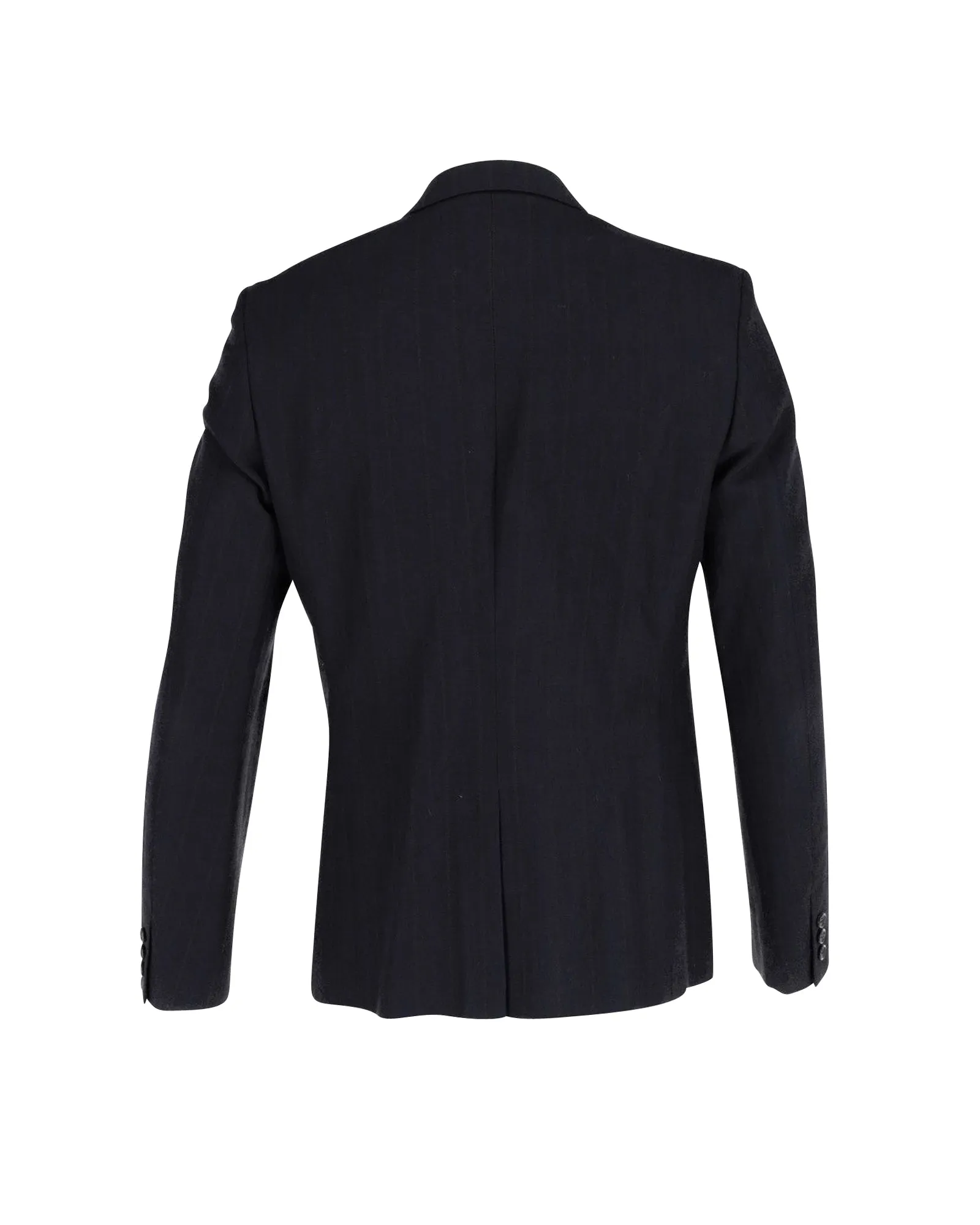 Comme Des Garcons Subtle Stripe Single-Breasted Jacket in Navy Blue Wool-Blend