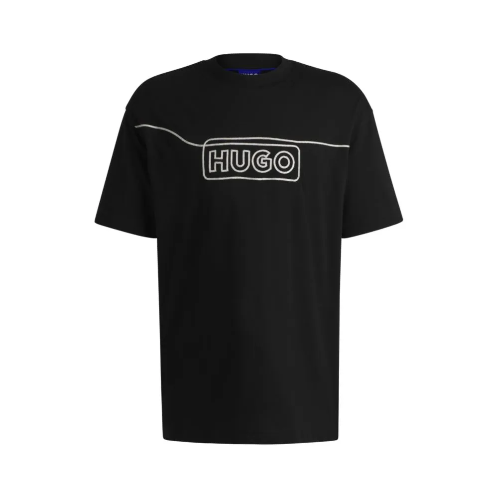 Cotton-jersey T-shirt with chain-stitch logo
