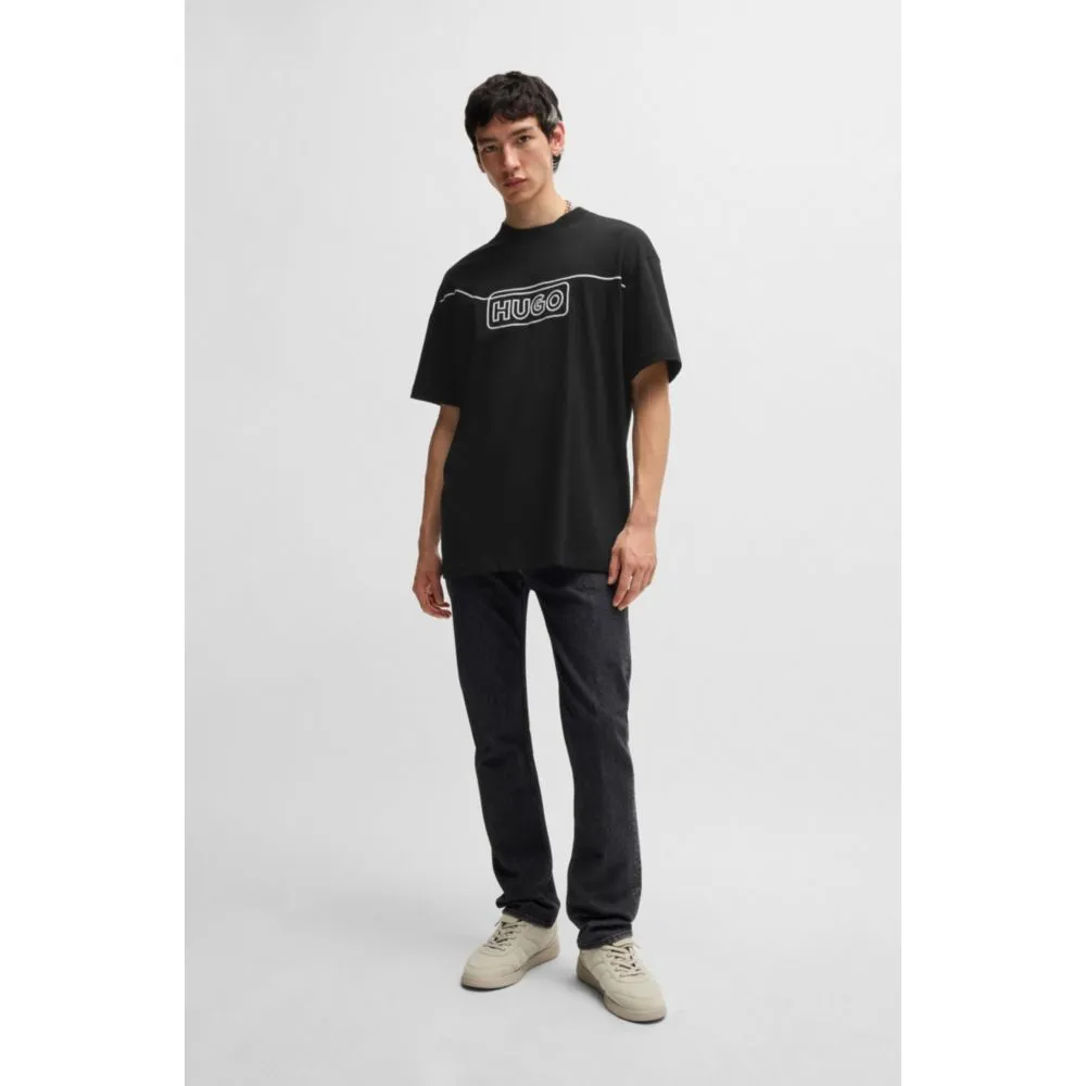 Cotton-jersey T-shirt with chain-stitch logo