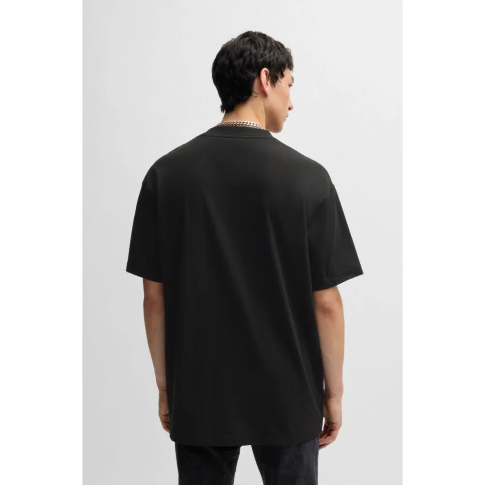 Cotton-jersey T-shirt with chain-stitch logo