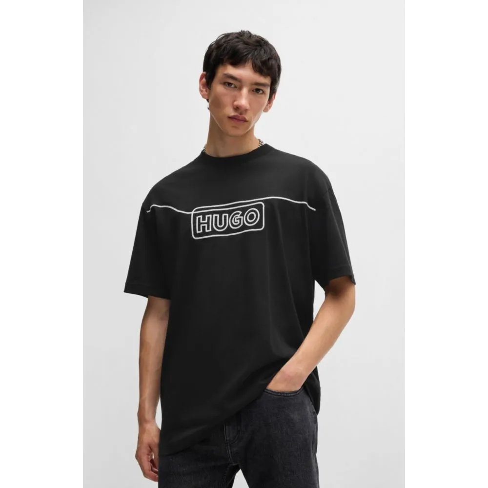 Cotton-jersey T-shirt with chain-stitch logo