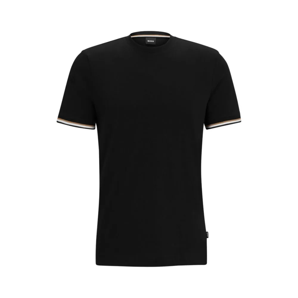 Cotton-jersey T-shirt with signature-stripe cuffs