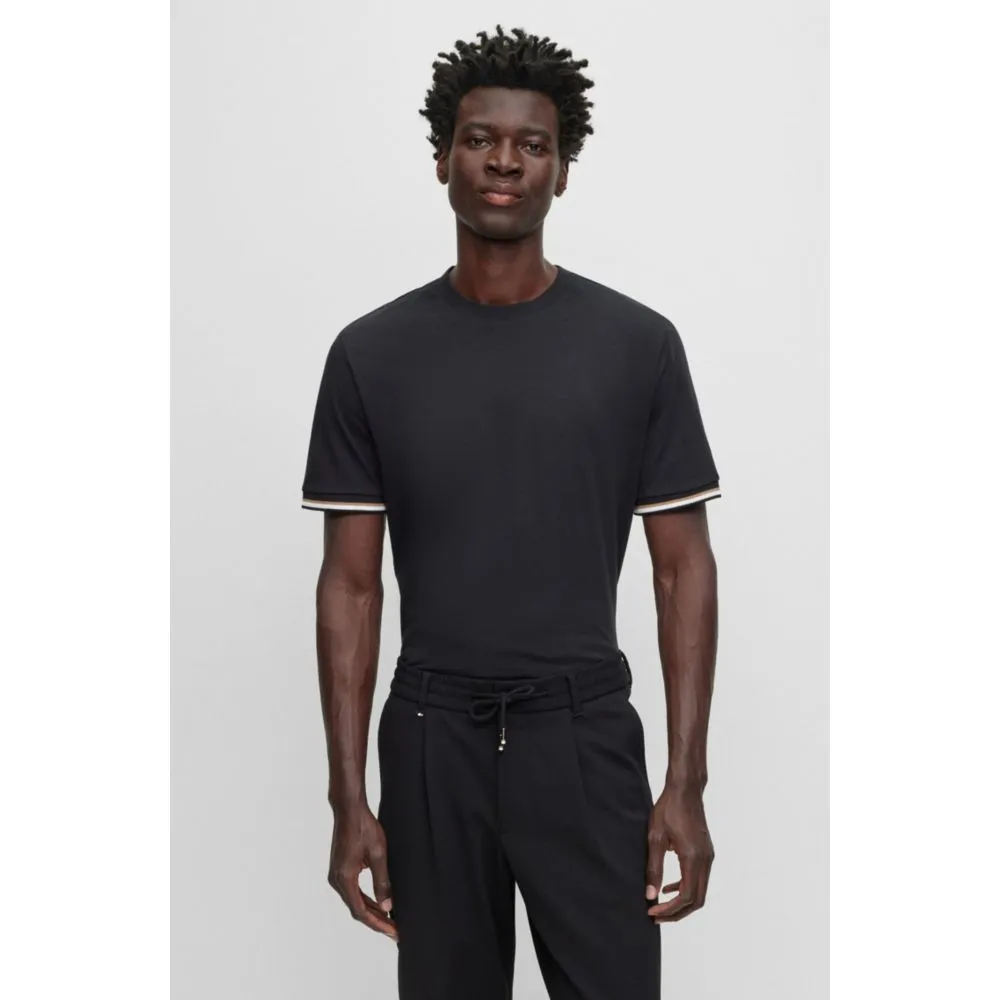 Cotton-jersey T-shirt with signature-stripe cuffs
