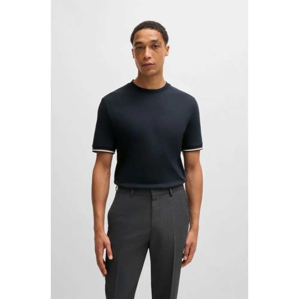 Cotton-jersey T-shirt with signature-stripe cuffs