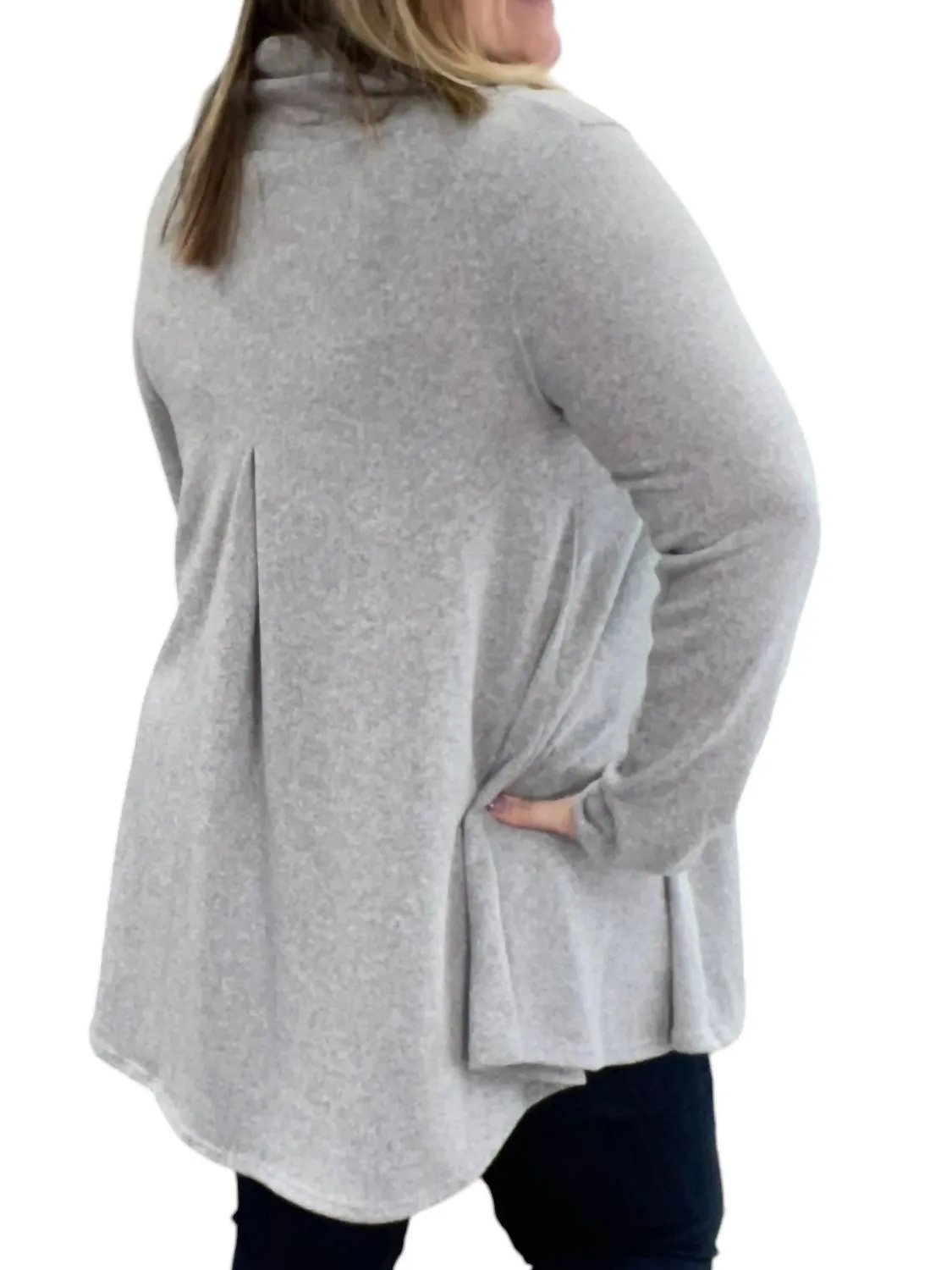 Faux Cowl Neck Sweater In Heathered Gray