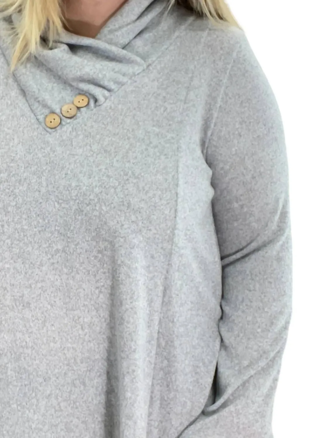 Faux Cowl Neck Sweater In Heathered Gray
