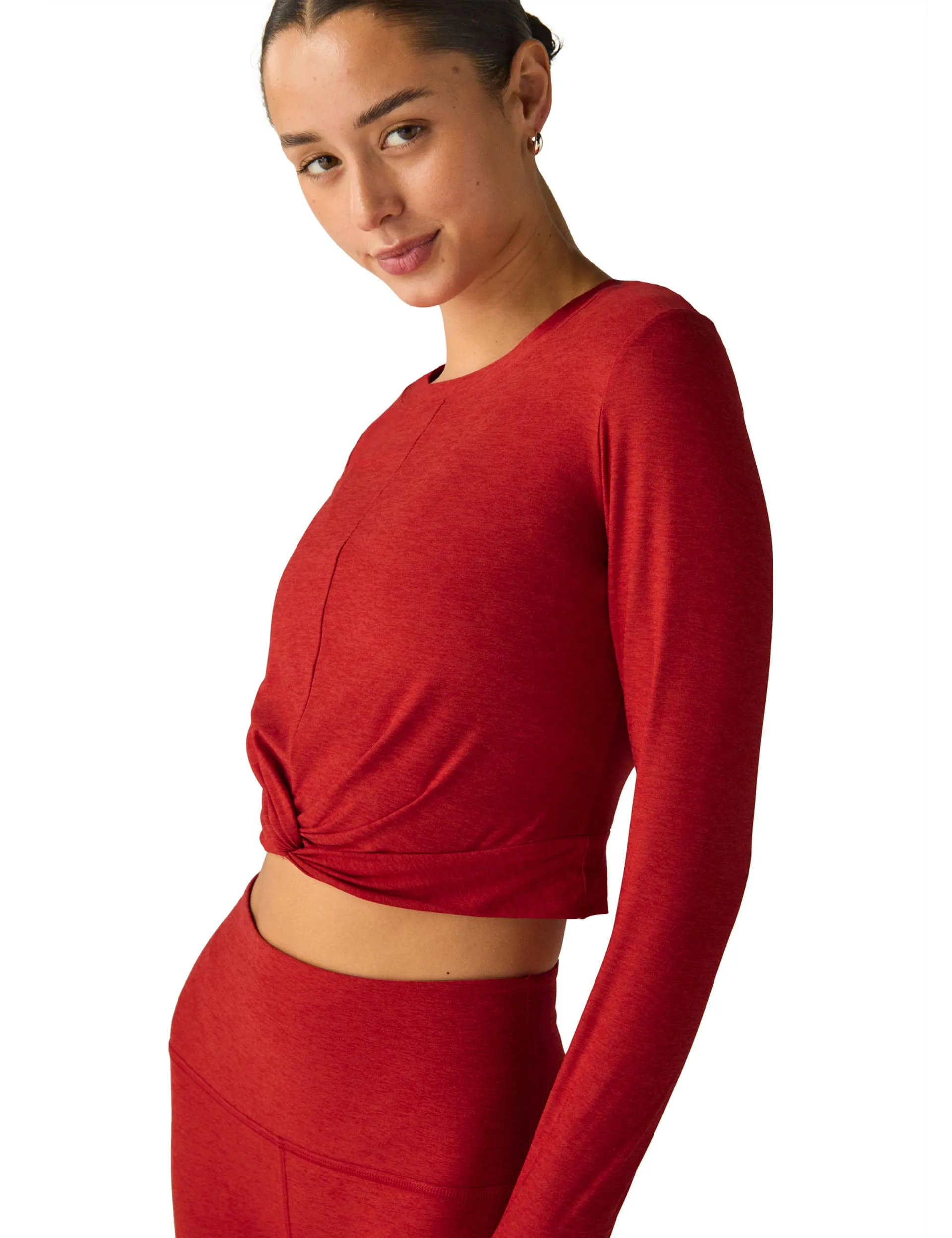 FEATHERWEIGHT CENTER STAGE CROPPED LONG SLEEVE PULRUBY RED HEATHER