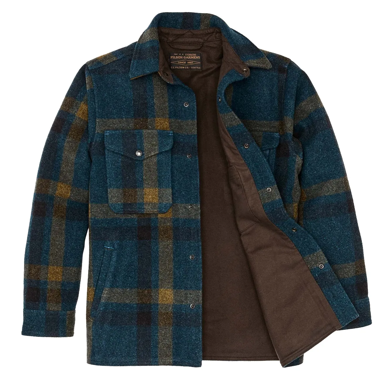 Filson Lined Mackinaw Jac-Shirt Teal / Ochre Plaid Clothing Filson