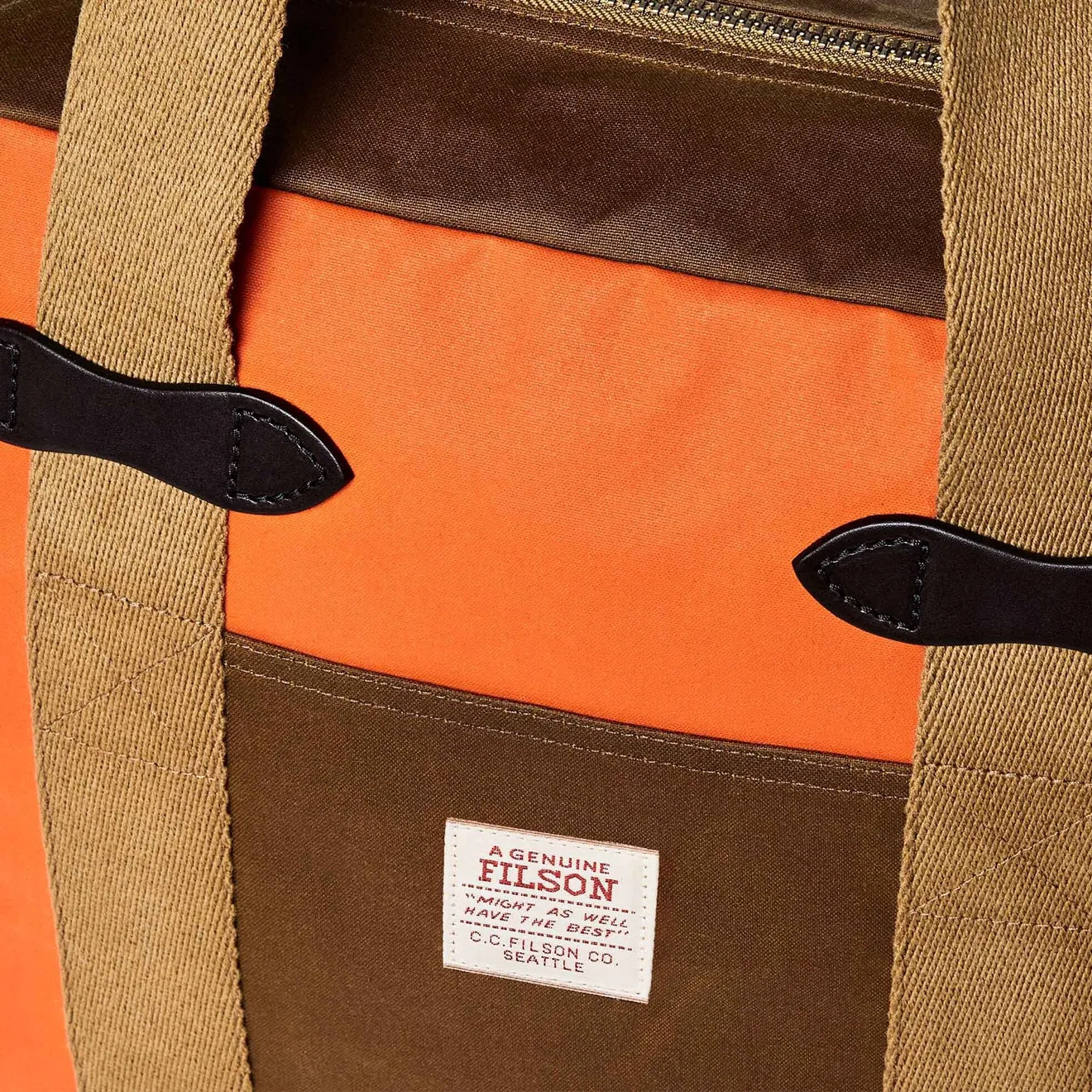 Filson Tin Cloth Tote Bag With Zipper Dark Tan / Flame Clothing Filson