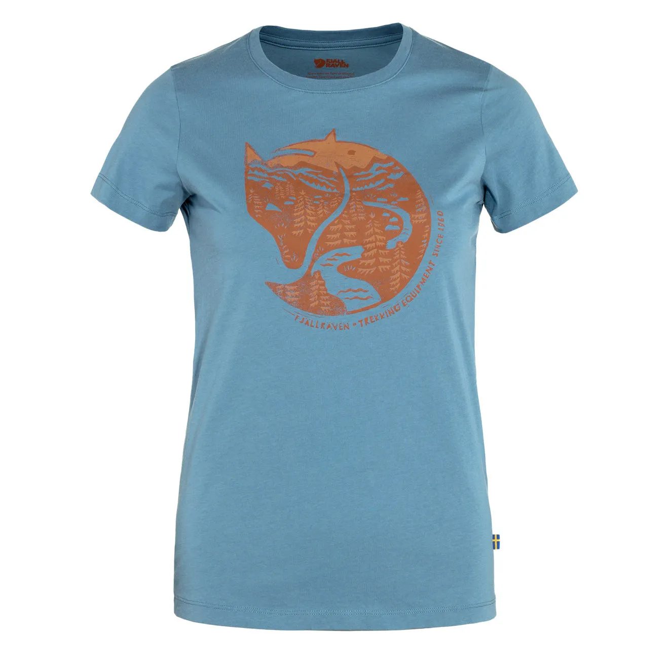 Fjallraven Womens Arctic Fox Print T-Shirt Dawn Blue / Terracotta
