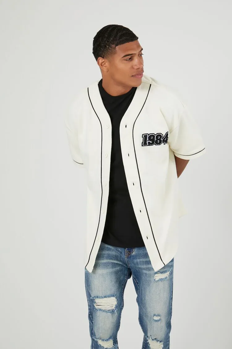 Forever 21 Men's 1984 Graphic Patch Shirt Cream/Black Forever 21