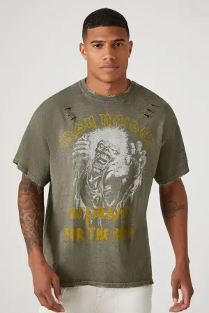 Forever 21 Men's Distressed Iron Maiden Graphic T-Shirt Olive/Multi Forever 21