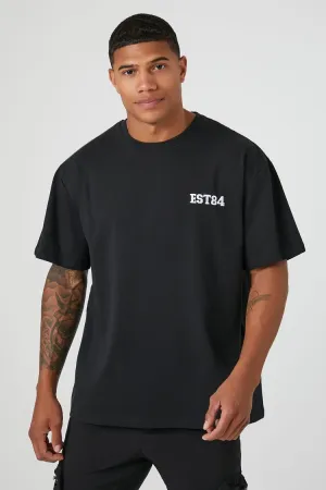 Forever 21 Men's Embroidered EST84 Graphic T-Shirt Black/White Forever 21