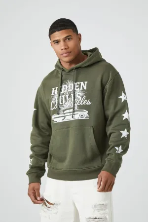 Forever 21 Men's Hidden Hills Graphic Hoodie Sweatshirt Olive/Cream Forever 21