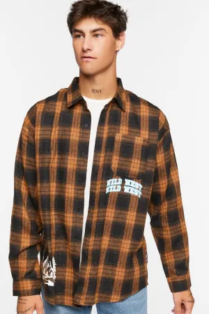 Forever 21 Men's Plaid Wild West Graphic Shirt Brown/Multi Forever 21
