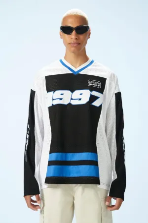 Forever 21 men's Racer Moto Sport Colorblock Jersey White/Blue Forever 21