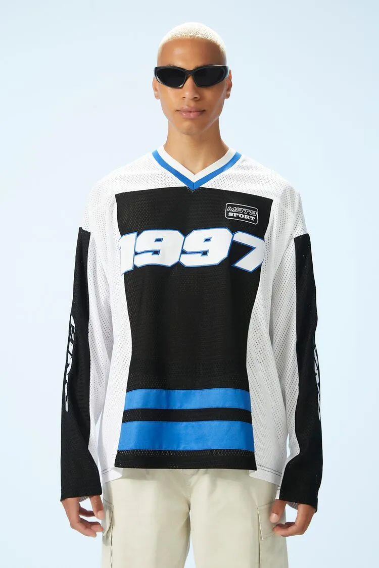 Forever 21 men's Racer Moto Sport Colorblock Jersey White/Blue Forever 21